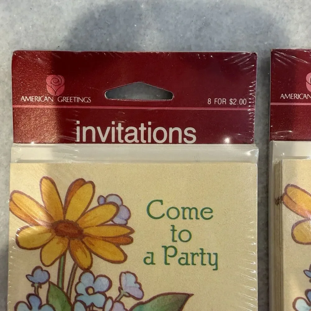 2 Packs (16) Vintage Party Invitations Yellow Flowers Daisies Retro Made USA New